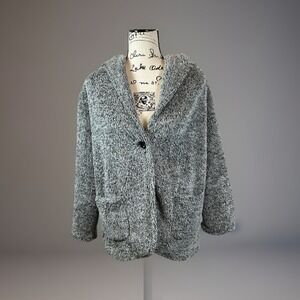 Brandy Melville Gray Teddy Jacket Hooded Cozy Plush Oversized‎ Soft